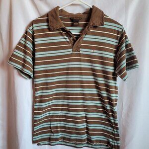 Fossil Men's Brown/Blue Striped Polo Shirt Size Medium